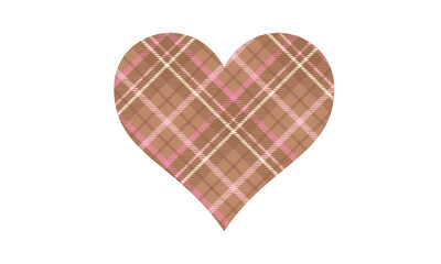 Pink and cream checkered heart on white isolated background for valentines	