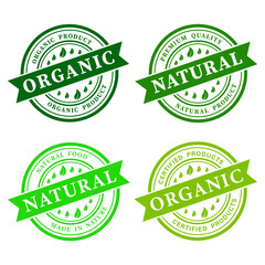 Set of logo, stickers and badges for organic food and drink, natural products, healthy life, food store and product promotion.