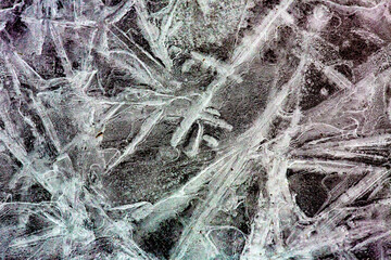 Colorful ice crystals in a frozen brook in Chaplin, Connecticut.