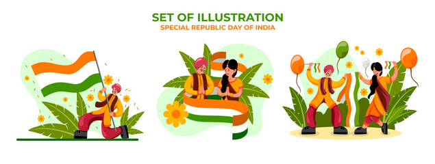 Set of illustration of indian people celebrate the Republic Day