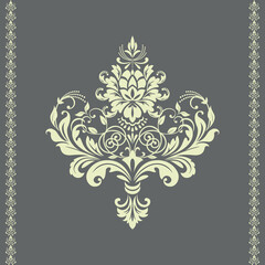 Damask graphic ornament. Floral design element. Gray and beige vector pattern