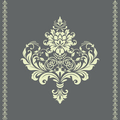 Damask graphic ornament. Floral design element. Gray and beige vector pattern