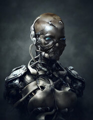 Fototapeta na wymiar Generative AI : Cyborg warriors with extensive biomechanical modifications, dark gritty futuristic soldiers