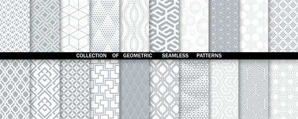 Geometric set of seamless gray and white patterns. Simpless vector graphics.