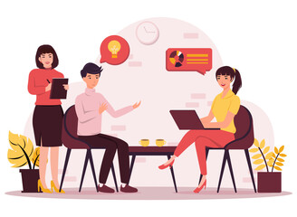Supervisor manager meeting with office staff vector illustration concept