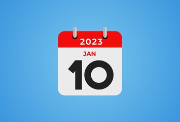 10 january 2023 calendar icon on blue background. 