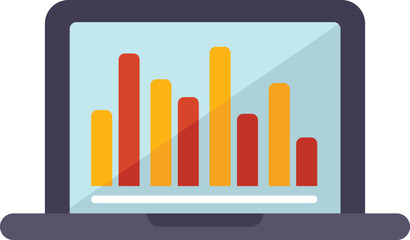 Laptop data graph icon flat vector. Web online media. Social seo isolated