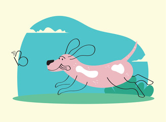 dog running after butterfly