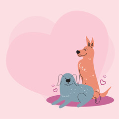 dogs couple with hearts