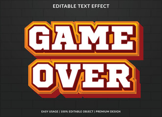 game over editable text effect template with 3d style and abstract background