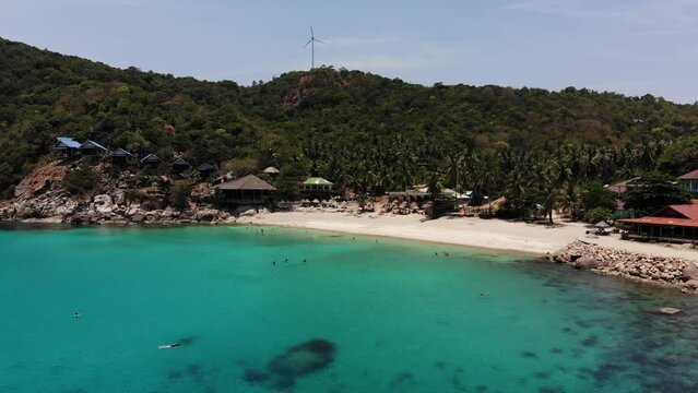 Amazing view of wonderful Aew Leuk Beach at Koh Tao in Thailand, filmed with a Drone.