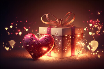a valentine's day background with hearts and gift boxes, romanticism, lovely, lights, hears, lovecore . Generative AI