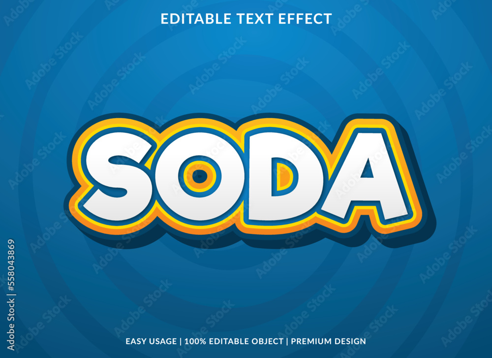 Poster soda editable text effect template with 3d style and abstract background