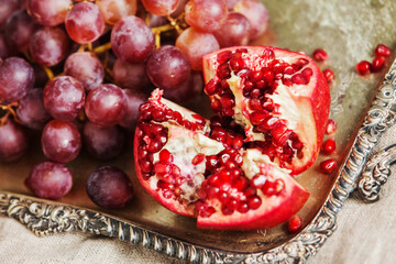 fresh fruits on silver tray