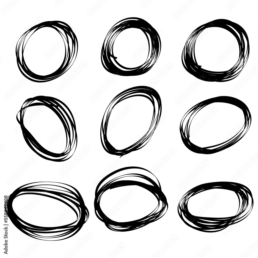 Poster hand drawn scribble line circles. doodle circular for message note mark design element. vector illus