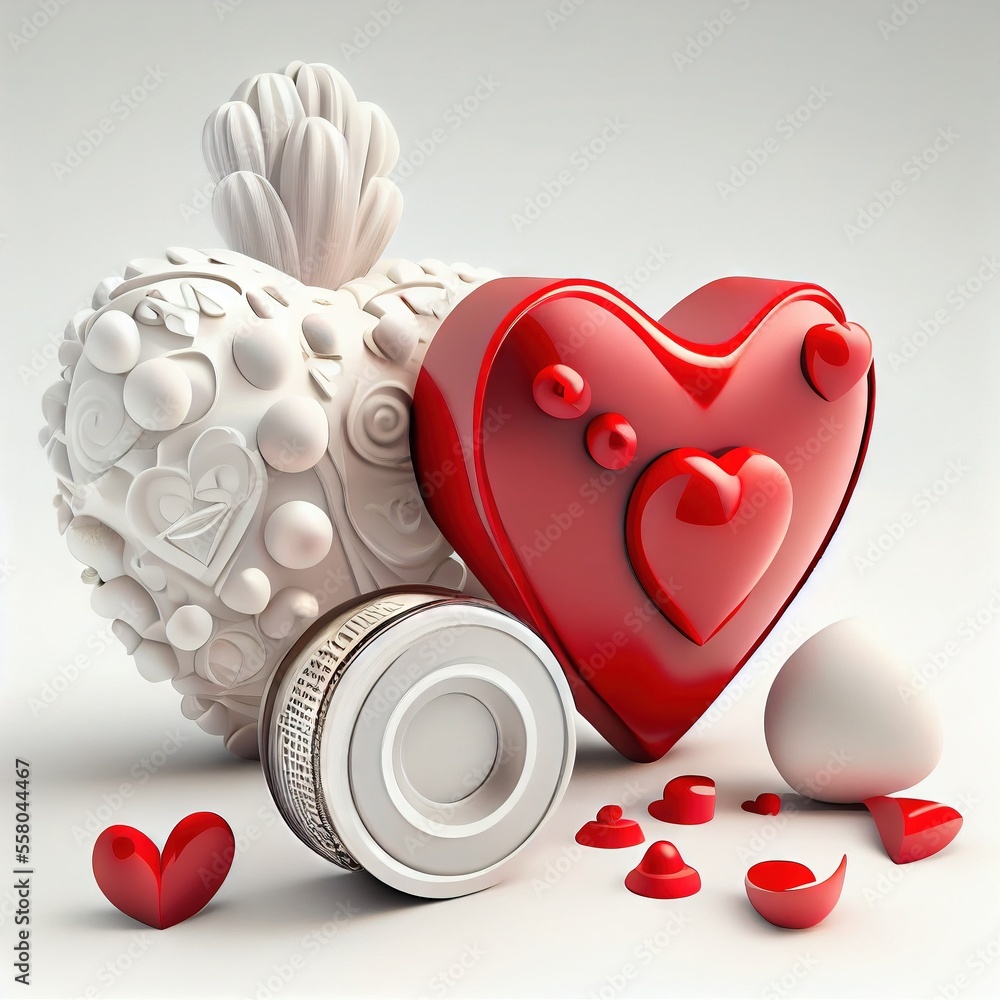 Poster a heart shaped container next to a heart shaped container with hearts on it and a smaller container 
