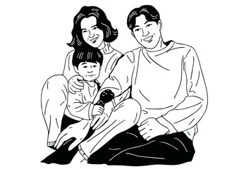 happy family Hand Drawn Flat Vector Illustration