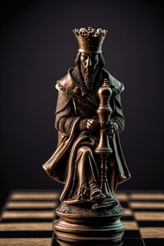  a statue of a king sitting on top of a chess board with a chess board in front of him and a chess board in the background with a chess board in the foreground,. Generative AI