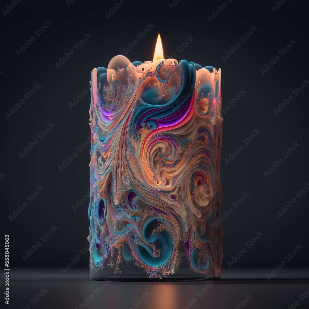 Aufkleber a colorful candle with a lit candle holder in the middle of the candle is a swirly pattern with a si