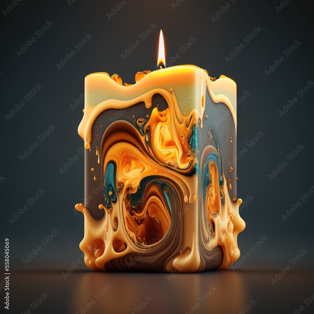 Aufkleber a candle that is sitting in the middle of a table with a black background and a yellow and blue swir