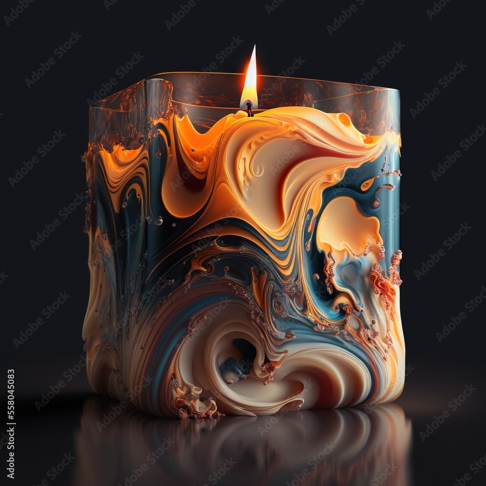 Aufkleber a candle that is sitting in the middle of a table with a black background and a swirly design on the