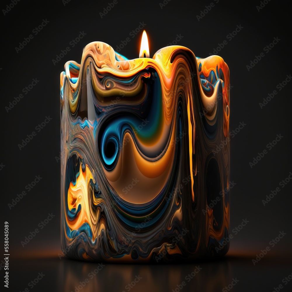 Poster a candle that is sitting on a table with a black background and a black background with a yellow and