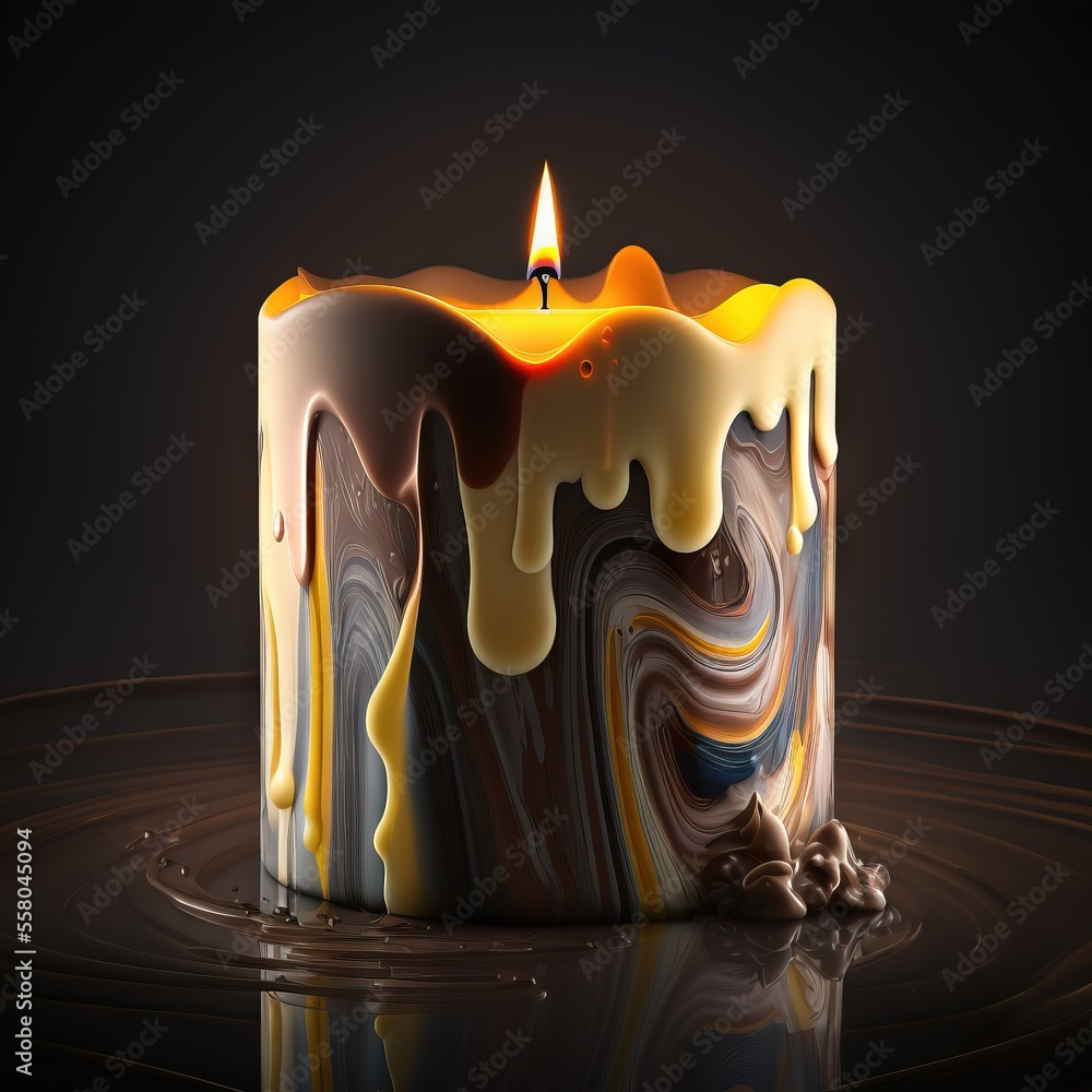 Aufkleber a lit candle with a swirl pattern and a single candle sticking out of the top of it, on a dark backg