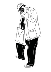 Man taking photo People lifestyle Film camera photographer Hand drawn vector illustration