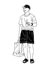 man walking casual style street wear man hand drawn art illustration