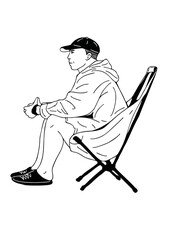 man sitting in a camping chair free time art hand drawn illustration