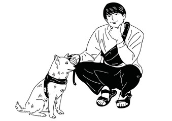 Man Walking Dog casual style man wearing street art hand drawn illustration