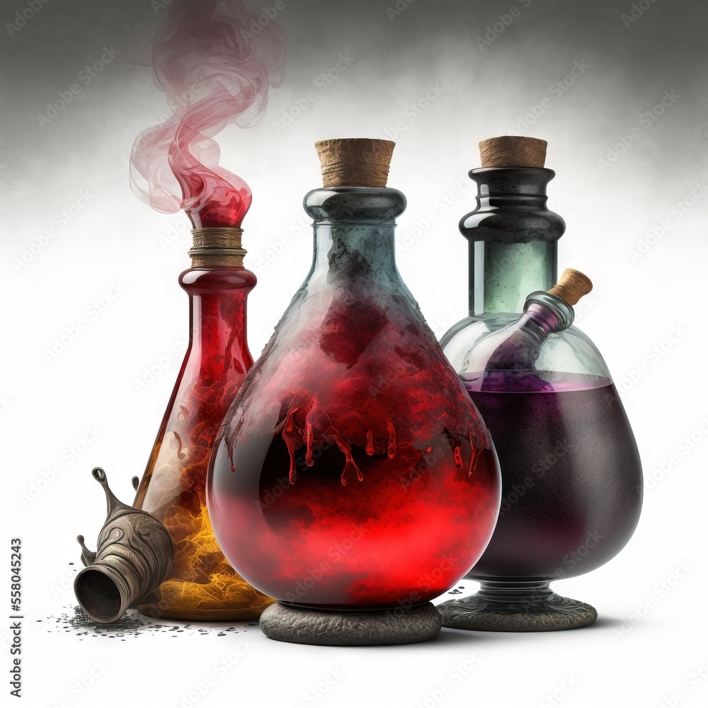 Poster a group of three bottles with liquid inside of them and a pipe sticking out of the top of one of the