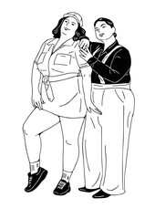 2 women walking shopping free time art hand drawn illustration