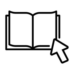 Open book with cursor. Online library line icon. Vector stock illustration