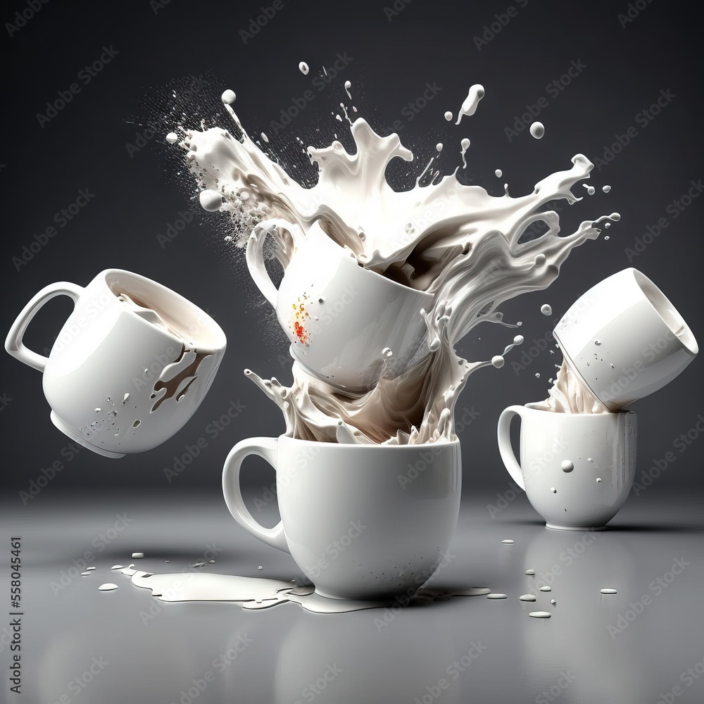 Poster a splash of milk in a cup with a splash of milk in it and a splash of milk in the middle of the cup,