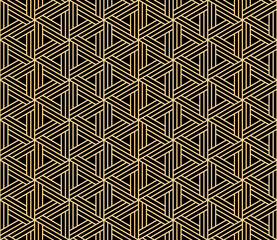 Abstract geometric pattern. A seamless vector background. Gold and black ornament. Graphic modern pattern. Simple lattice graphic design
