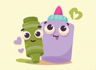 crayon and glue supplies kawaii