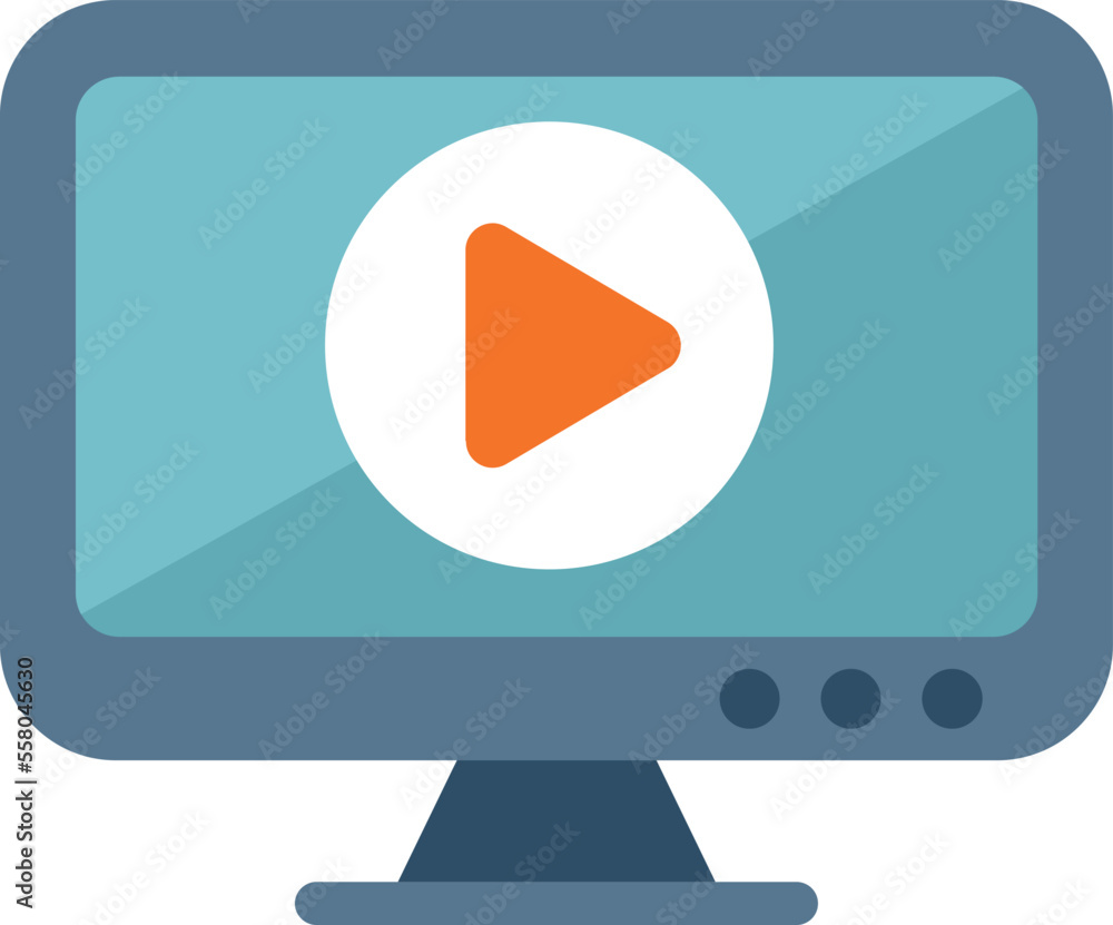 Sticker Video play monitor icon flat vector. Online training. Home student isolated