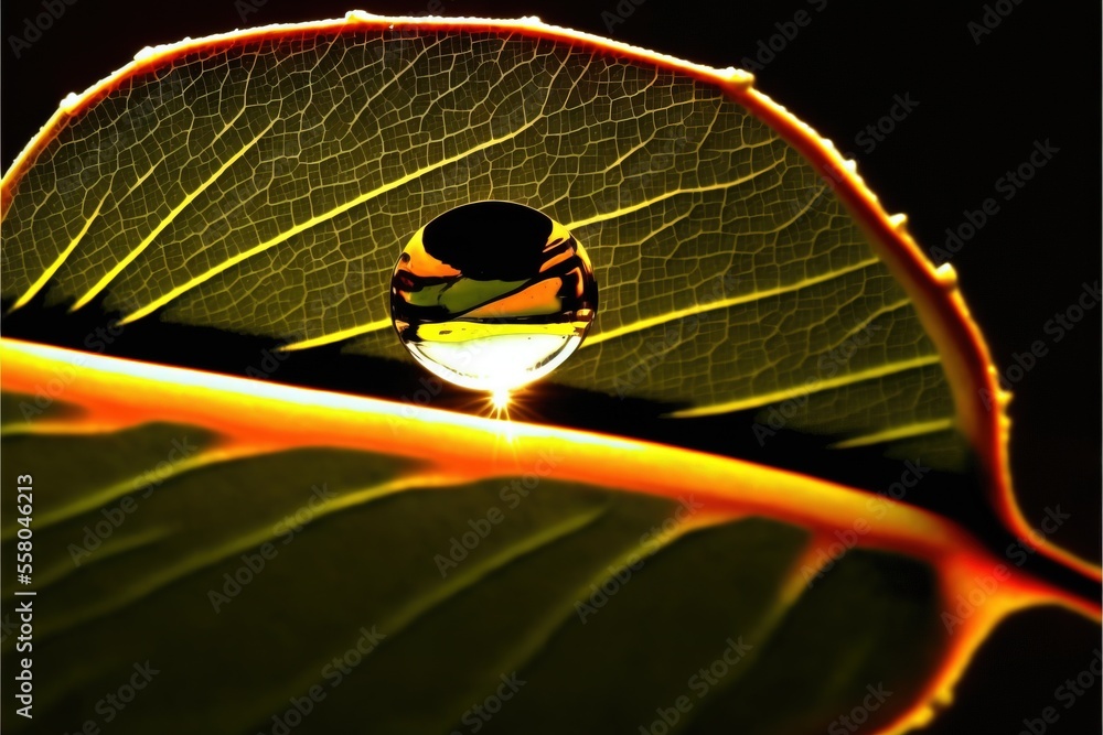 Poster a close up of a green leaf with a light shining on the top of the leaf and the shadow of the leaf on