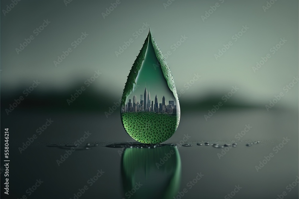 Poster a drop of water with a city in the middle of it and a drop of water in the middle of the drop is ref
