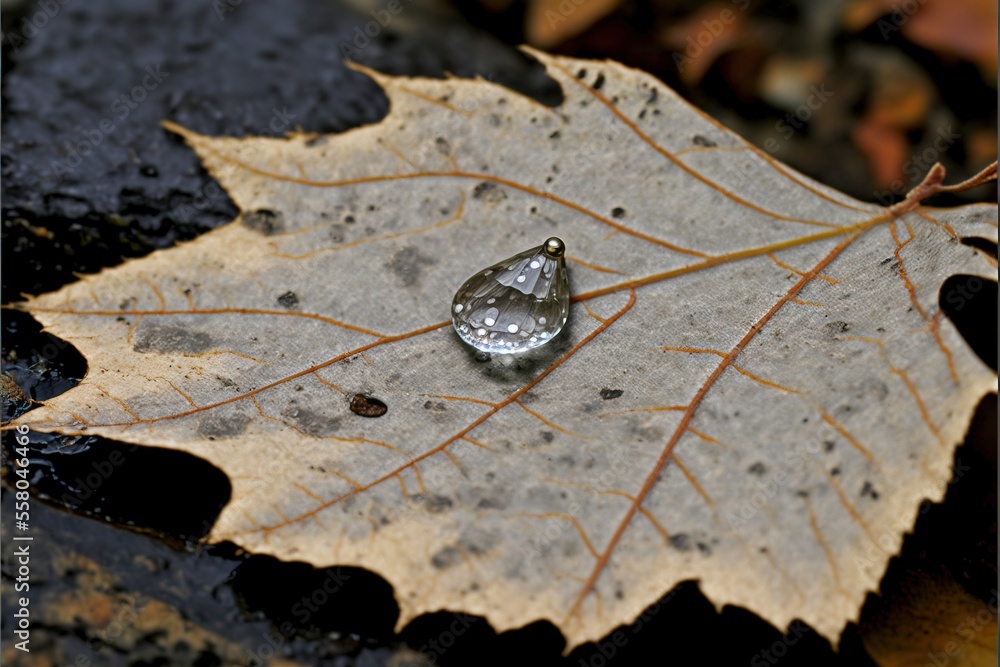 Poster a leaf with a drop of water sitting on it's side next to a leaf with a drop of water on it's side, o