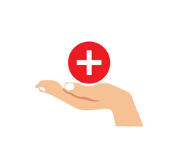 Health icon design. Hand with plus signs healthcare icon design.