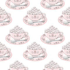 Seamless pattern of  cup of pearl on white background 