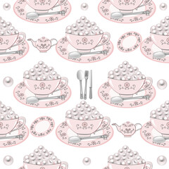 Seamless pattern of  cup of pearl on white background 