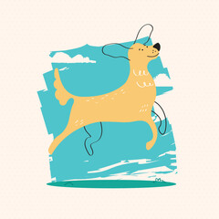 cute yellow dog jumping