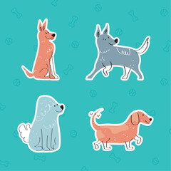 four cute dogs characters