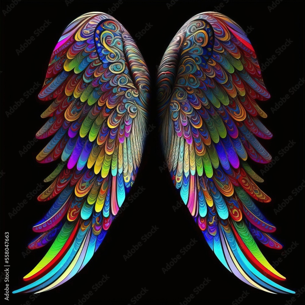 Poster a rainbow colored wing on a black background with a black background and a black background with a b