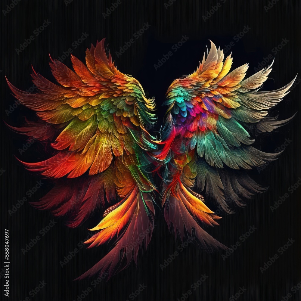 Aufkleber a colorful bird with wings spread out on a black background with a black background behind it and a 