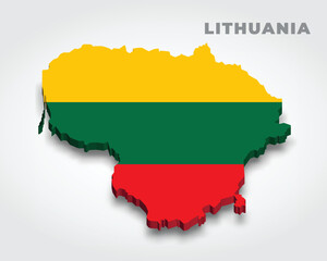 3d map of Lithuania with flag - obrazy, fototapety, plakaty
