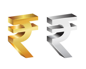 3d rupee symbol in golden and grey shades